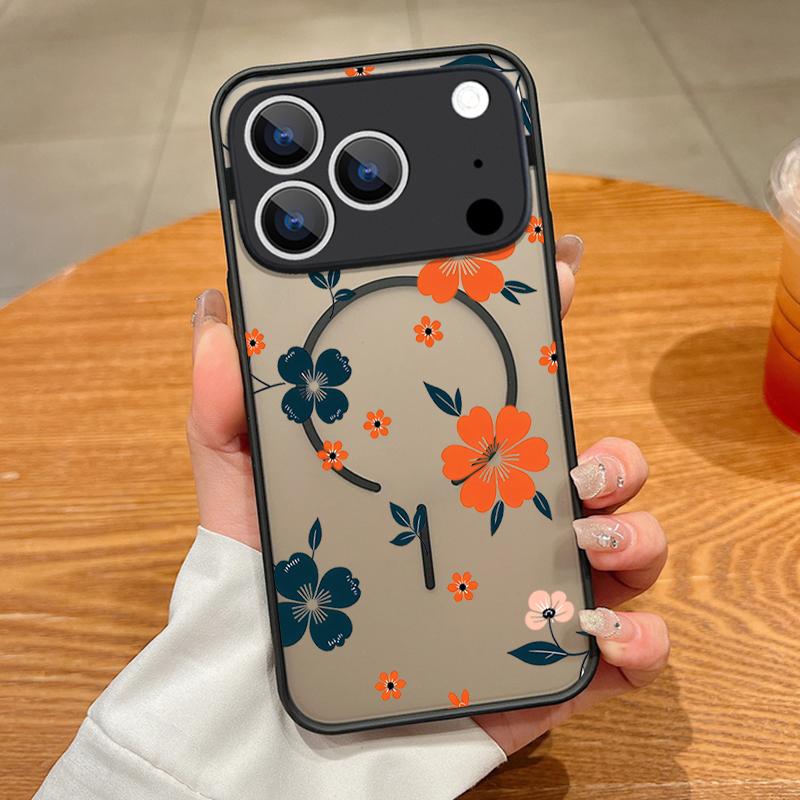 Чехол с принтом мультяшных цветов для iPhone 17 Pro Max Чехол iPhone 16 15 14 13 Pro Max 17E Магнитный для Magsafe Тонкое кольцо Гибридный ТПУ+ПК Матовый чехол