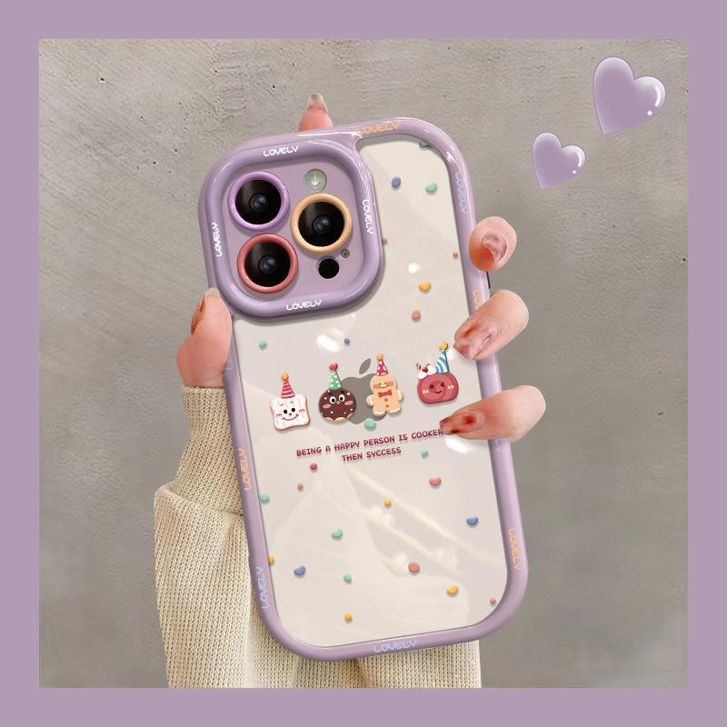 Подходит для iPhone15 Чехол для сотового телефона iPhone 14 Promax Милый мультяшный печенье 13 Прозрачный Полная упаковка XS Силиконовый Женский