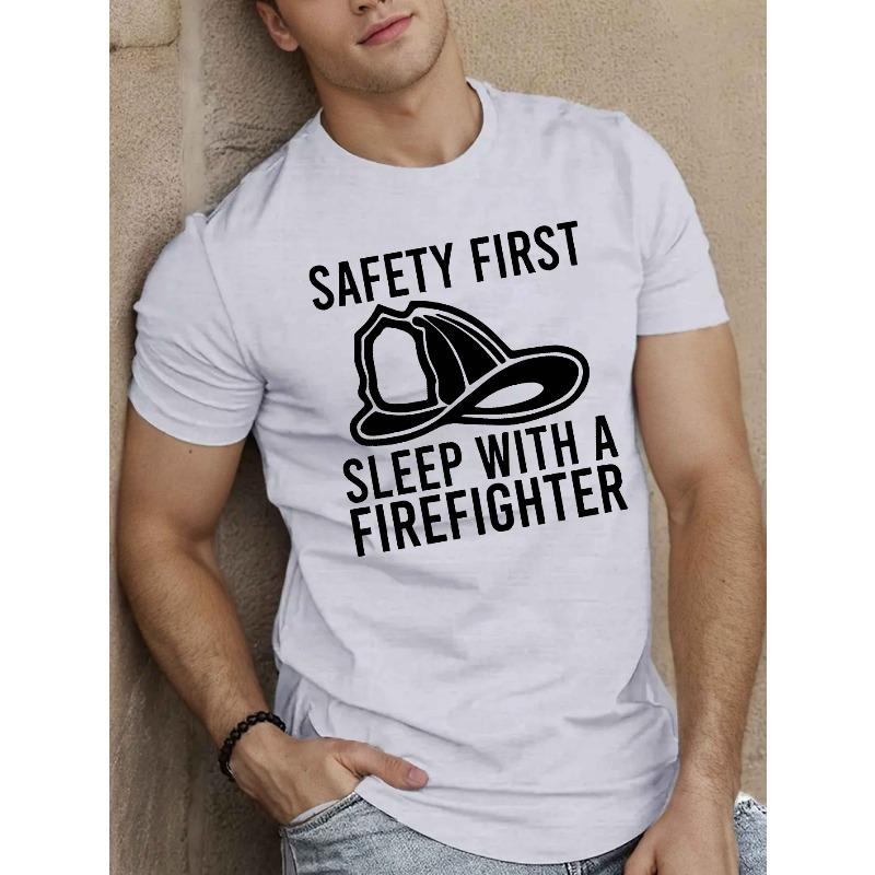 Европейские размеры [Футболка с круглым вырезом 'Safety First'] Повседневная 1 шт. Футболка с круглым вырезом 'Safety First' - Полиэфирный трикотаж с легкой эластичностью