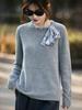 Women's Silk Bowknot Knitwear: Stylish 100% Wool Fine Knit Scarf & Base Layer Top
