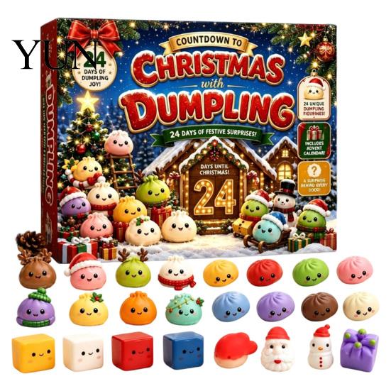 Holiday Desk Decorations 2026 Christmas Squeeze Toy Advent Calendar, 24-Day Dumpling Bun Fidget Decorative Figures Countdown Box, Soft TPR Stress