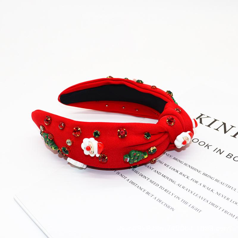 Европейская и американская рождественская повязка на голову с Сантой из стразов: Широкополая повязка для волос с узлом