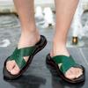 Men's Flat Slippers Extra Wide Slide Slippers Outdoor Beach Shoes Green Open Toe Casual Soft Sandals Large Size White Grey