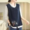 Трикотажный жилет женский свободный безрукавный свитер без рукавов винтажный свободный жилет льняной повседневный жилет с круглым вырезом