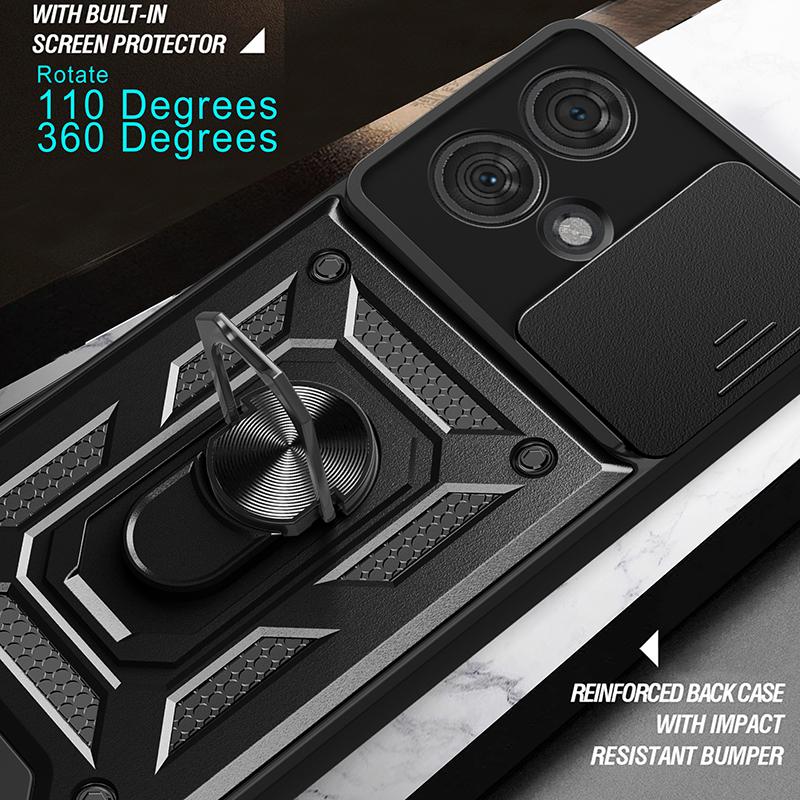 For Motorola Edge 40 Neo 5G Case Slide Lens Lid PC+TPU Kickstand Mobile Phone Cover