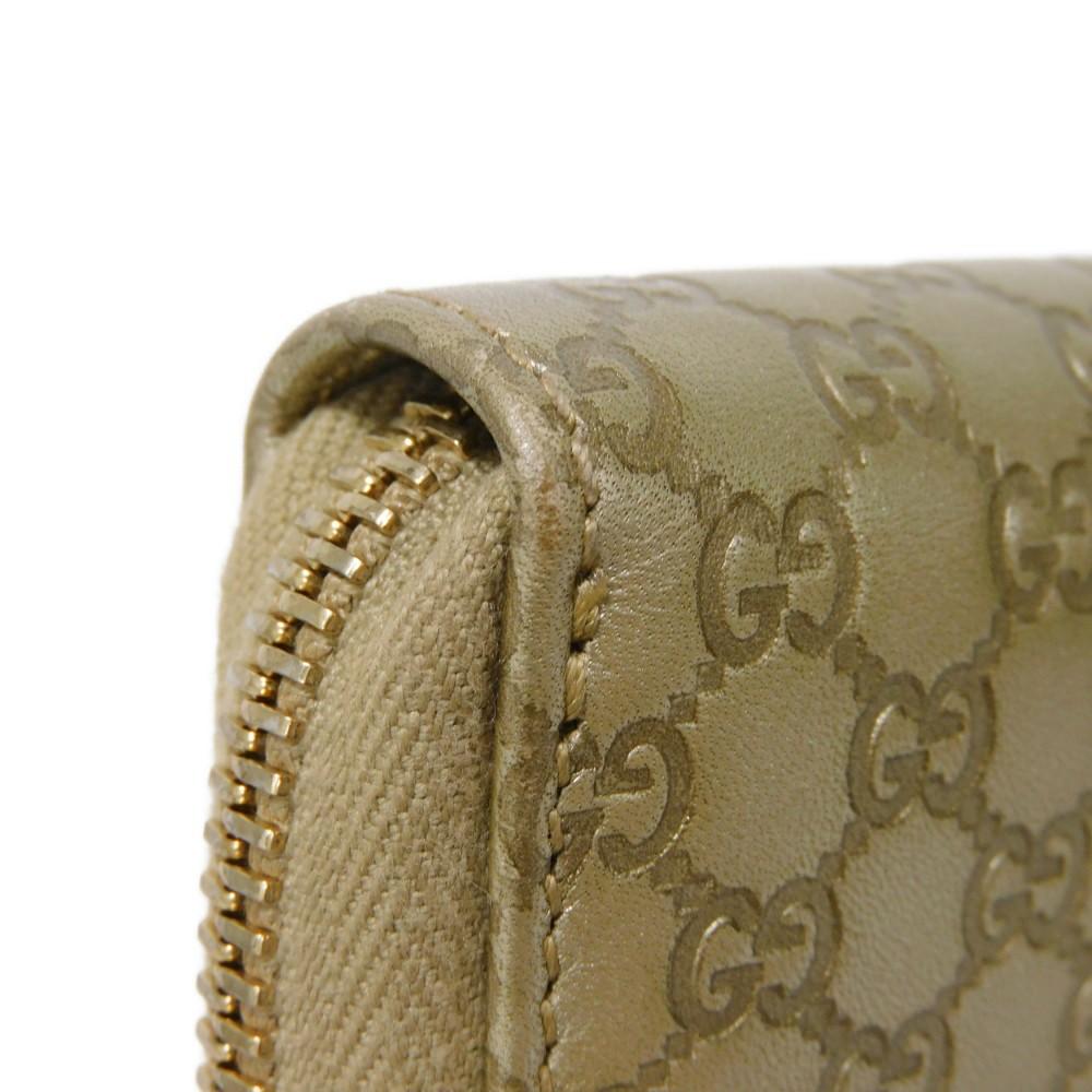Used Guccissima Ribbon Zip-Around Wallet (9539) 388680 7940 Zip Around Micro GG Ribbon Champagne Gold Women's from