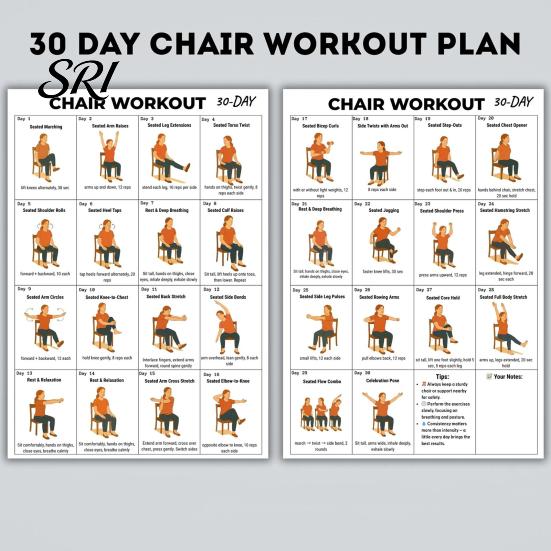 Therapy Room Exercise Poster 2Pcs Tai Chi Chair Exercises for Seniors and Beginners 10x8 Inch Frameless Fitness Senior Mobility Schedule with