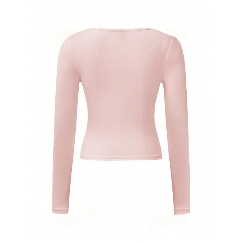 Women's Y2K Slim and Skinny Solid Colour U Neck Long Sleeve Top