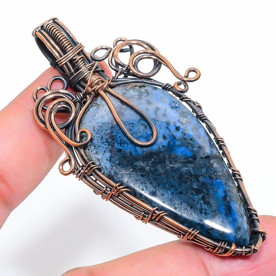 Natural Sodalite Gemstone Handmade Copper Wire Wrap Gift Pendant 2.92" R8g73