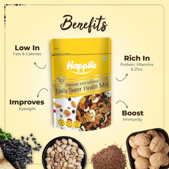 Happilo Premium International Daily Super Health Mix 160 г | Премиальная смесь суперпродуктов из орехов, семян, сухофруктов и многого другого | Идеальная закуска для вечеринки
