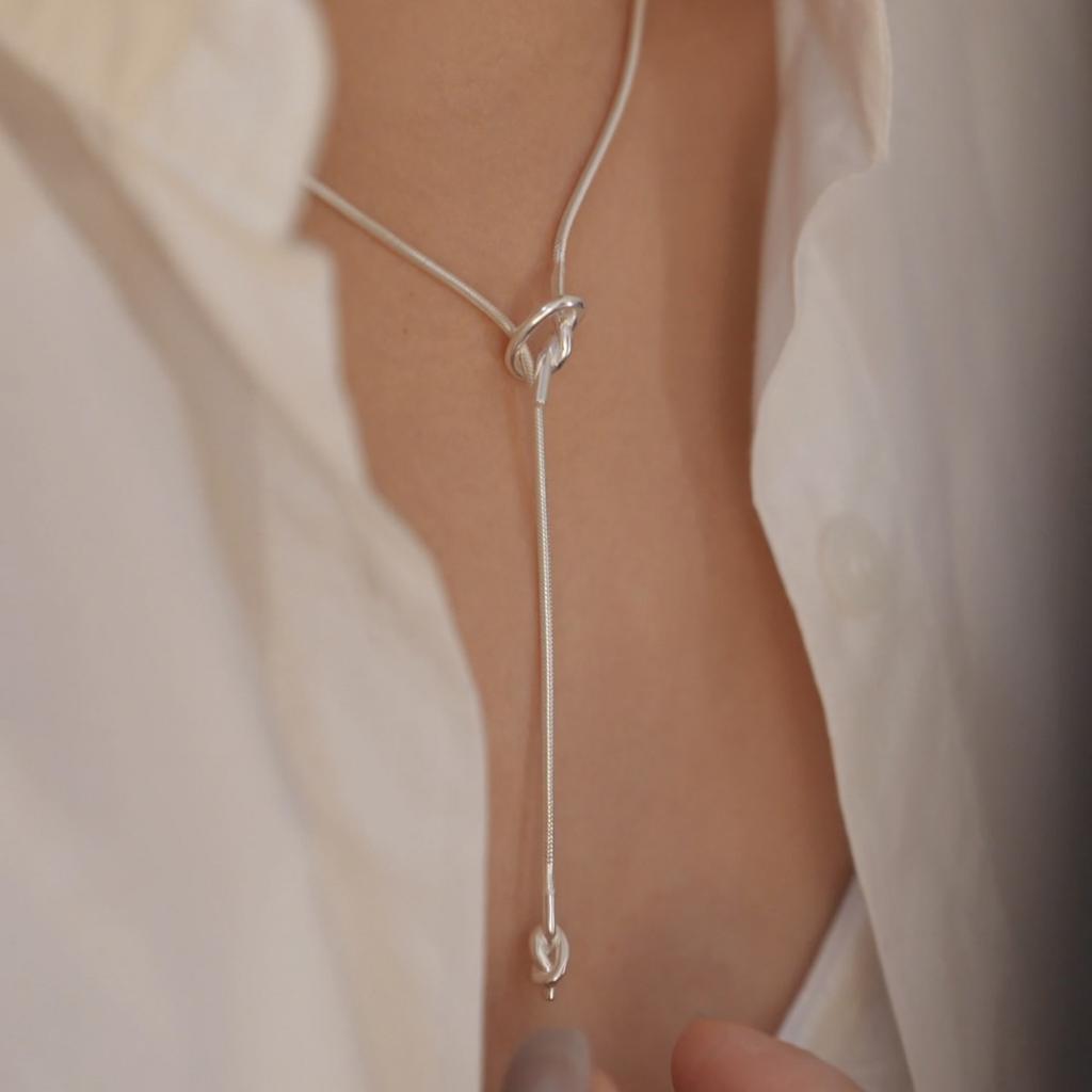 Серебряное ожерелье S925 для женщин, простая цепочка, минималистичный кулон с длинной кисточкой, модные украшения, подарок на день рождения