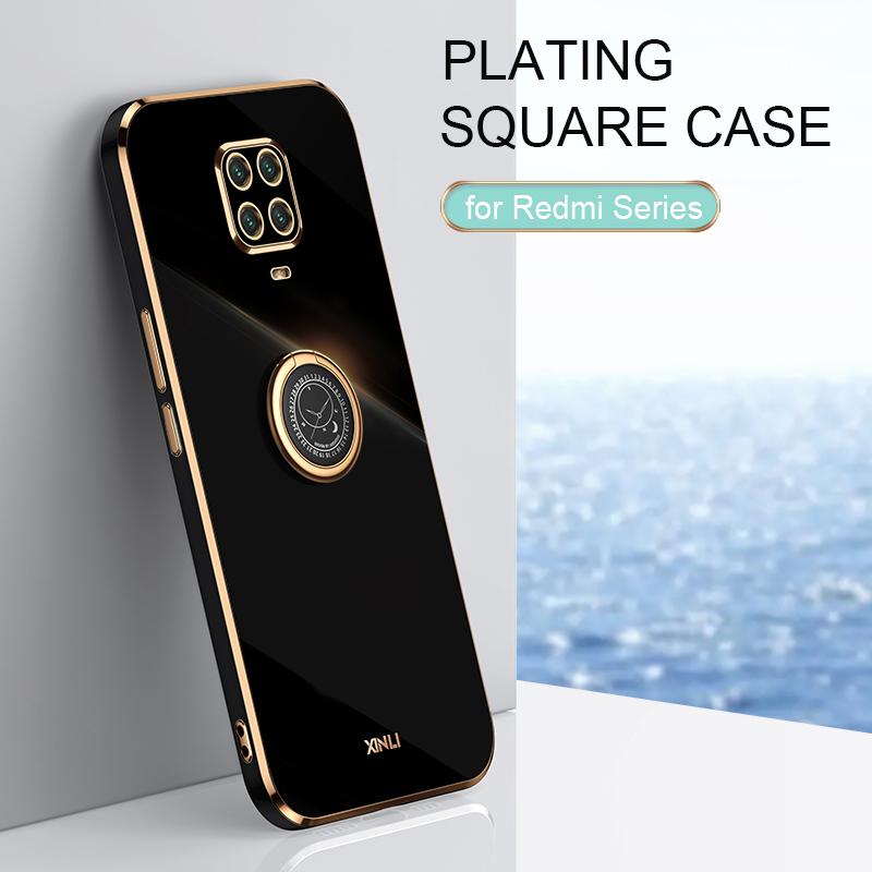 Plating Square Finger Ring Holder Phone Case On For Xiaomi Redmi Note 9 Pro Max Note9 S 9s 9pro Luxury Soft Silicone Stand Cover