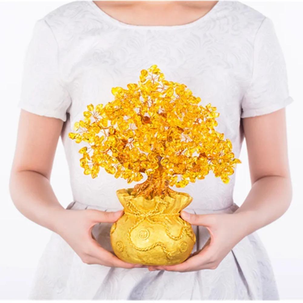 Высококачественное золотое хрустальное дерево удачи, благоприятное желаемое богатство, украшение для дома и офиса, украшение, статуя, открытие, лучший подарок