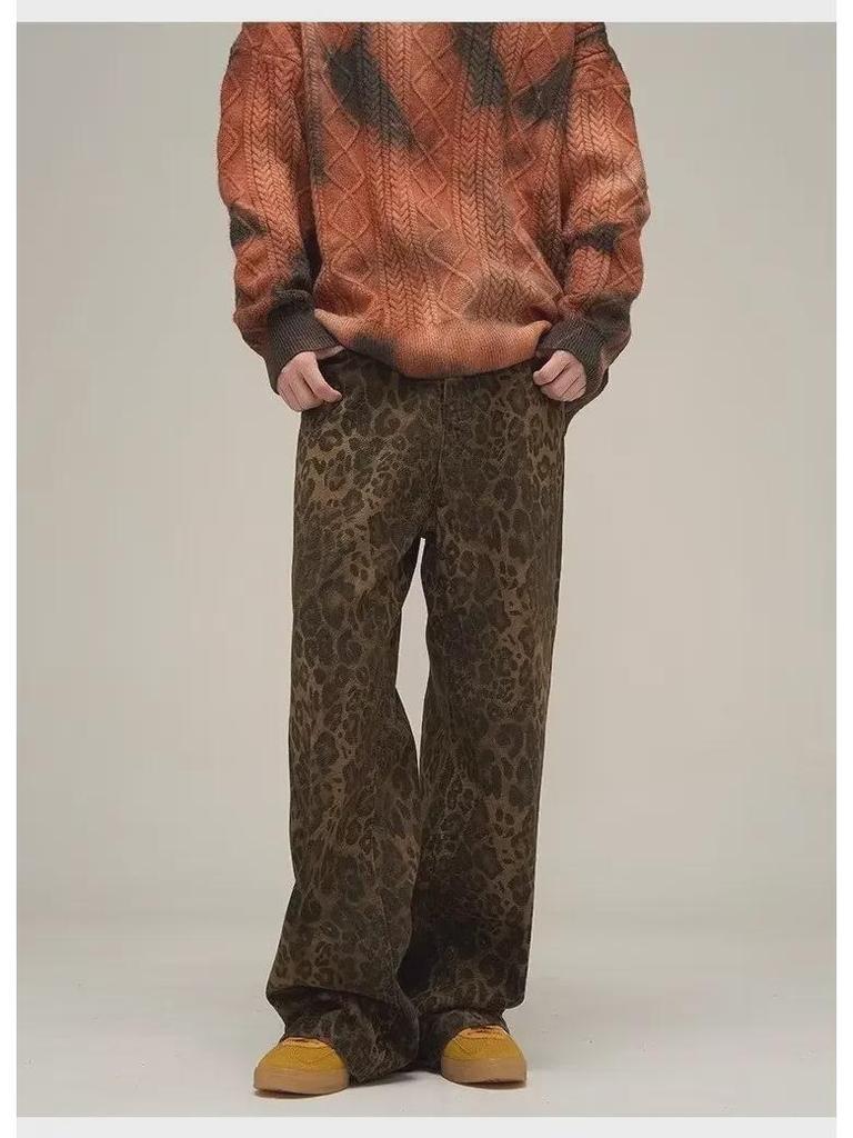 Women's American Retro Leopard Print Wide-Leg Jeans - Hip-Hop Inspired Autumn Design