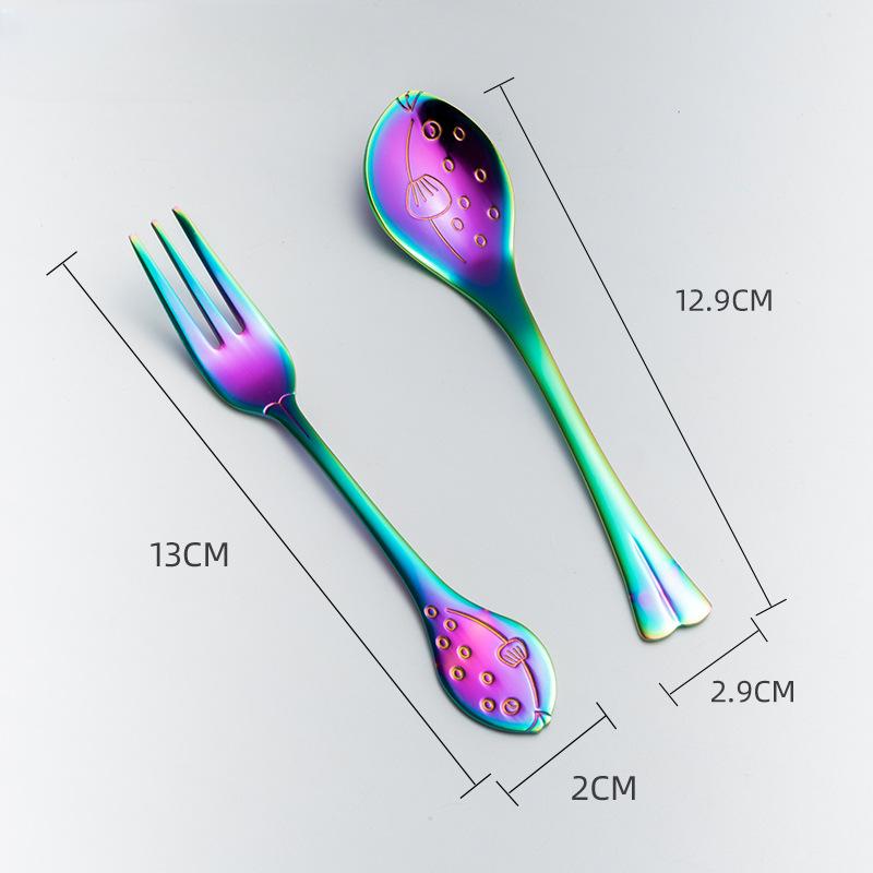 HANYANG Новая креативная милая ложка в виде дельфина, кофейная ложка из нержавеющей стали 304, нож и вилка, ослепительная цветная ложка для перемешивания