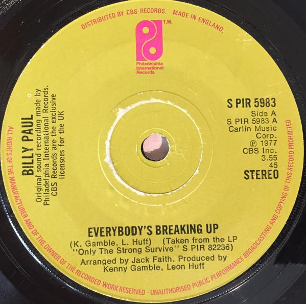 7-дюймовая пластинка BILLY PAUL Everybodys Breaking Up SPIR5983 Филадельфия В 1978 году UK SoulFunk Б/у