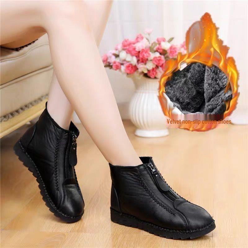 Теплая зимняя хлопковая обувь с бархатной подкладкой для людей среднего и пожилого возраста - противоскользящие зимние ботинки на плоской подошве 2024 г.
