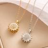 Trendy Rotation Spin Sunflower Stainless Steel Zircon Necklaces For Women Metal Crystal Necklace Party Birthday Gifts Zircon