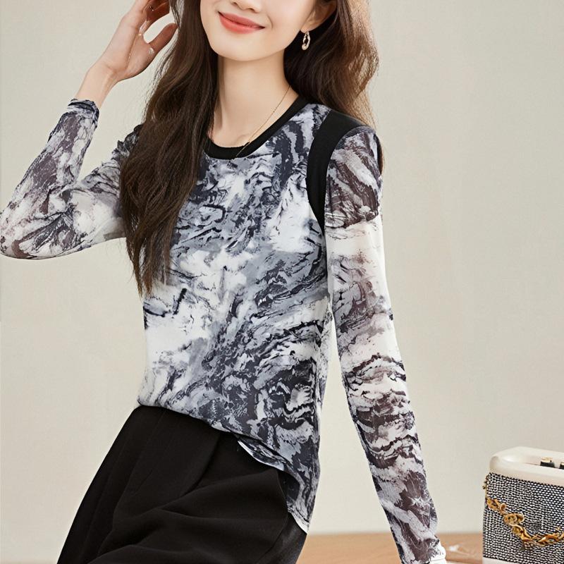 Корейская версия топа с длинными рукавами, дизайн Niche, тонкая базовая рубашка для женщин, новая весенняя футболка с круглым вырезом