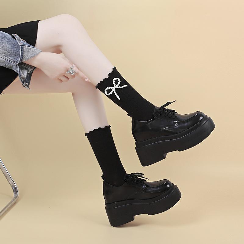 Туфли-лоферы на высокой платформе для женщин, весна 2025, новая модель, супервысокий каблук, маленькая шнуровка, британские маленькие кожаные туфли