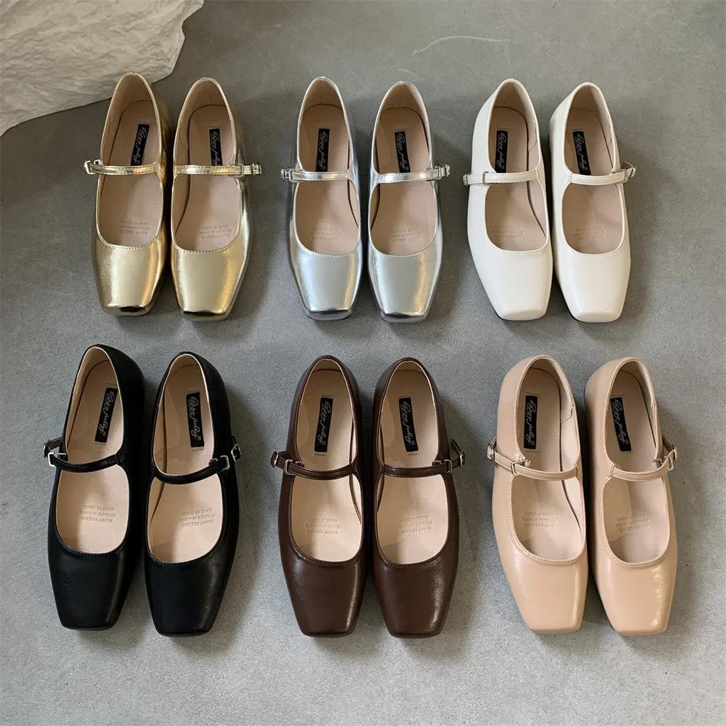 2025 Spring New Women Mary Jane Shoes Fashion Square Toe Shallow Slip On Ladies Flat Shoes Soft Sole Outdoor Dress Ballerina