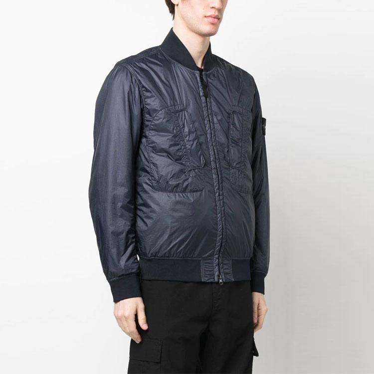 STONE ISLAND Мужская куртка с длинным рукавом на молнии, однотонная, с нашивкой-логотипом, SS23, цвет: Полуночно-синий, 781542125-V0020