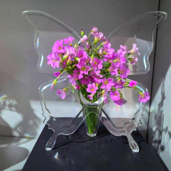 1/2Pcs Butterflies Vase Acrylic Leak-Proof Shatter-Proof Base Design Vase Transparent Bookshelf Flower