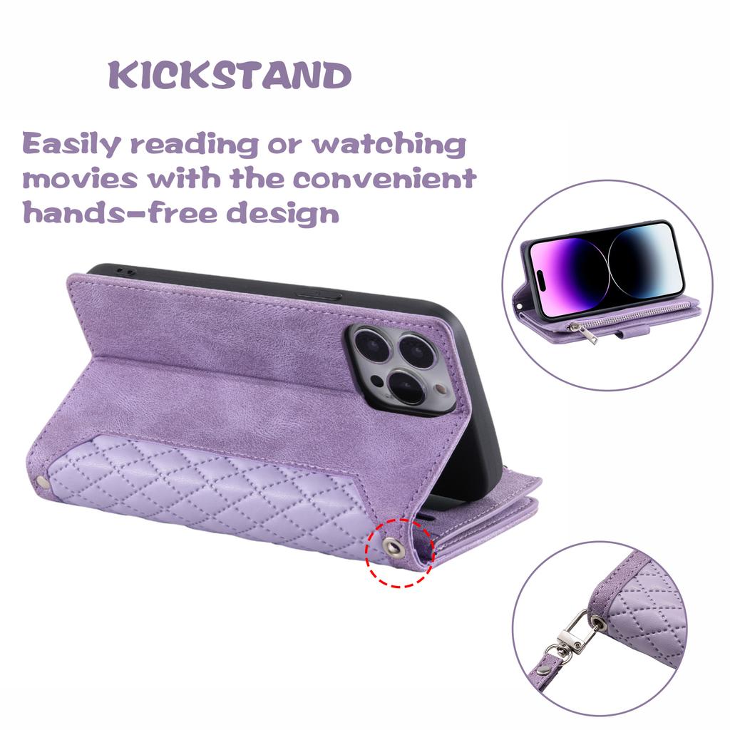 Стиль 005 Чехол для iPhone 16 Pro Max Ромбовидная строчка Линия ПУ кожа Кошелек на молнии Чехол для телефона