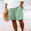 Cotton Linen Shorts with Multiple Pockets Drawstring Men's Striped Beach Pants Shorts Men’s