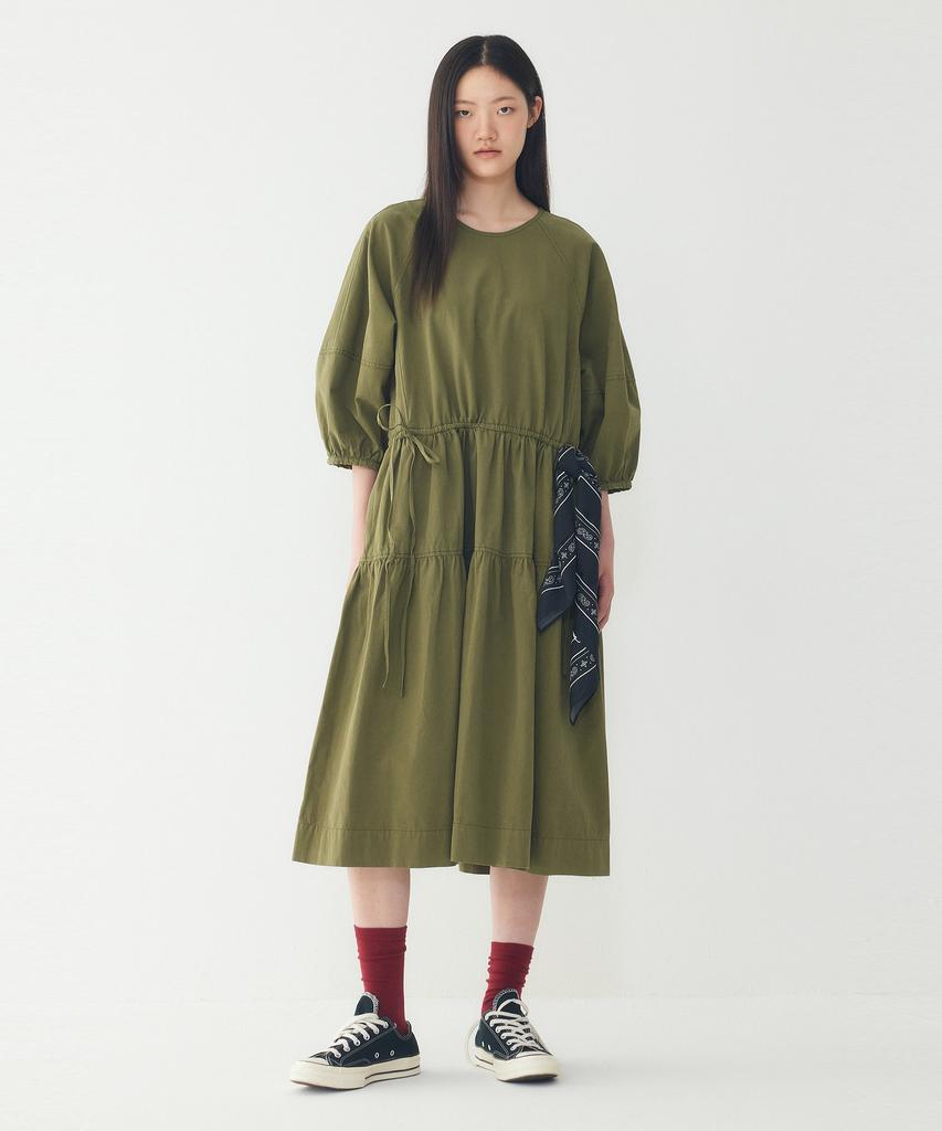 STUDIO TOMBOY 3/4 Sleeve Waist String Dress_Khaki 9106241201
