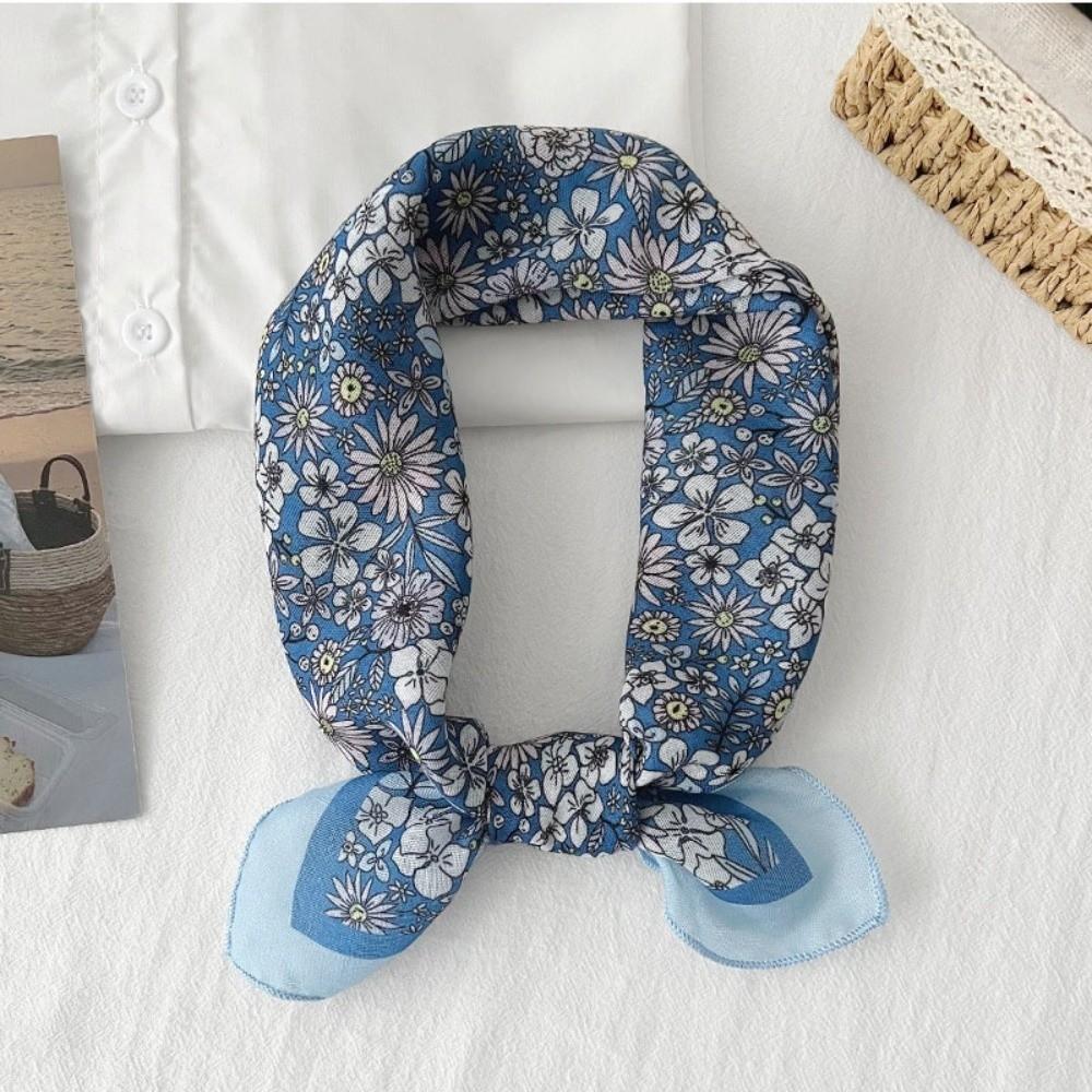 Square Cotton Linen Square Scarf Pastoral Style Scarf Hair Band Headband Floral Kerchief Women