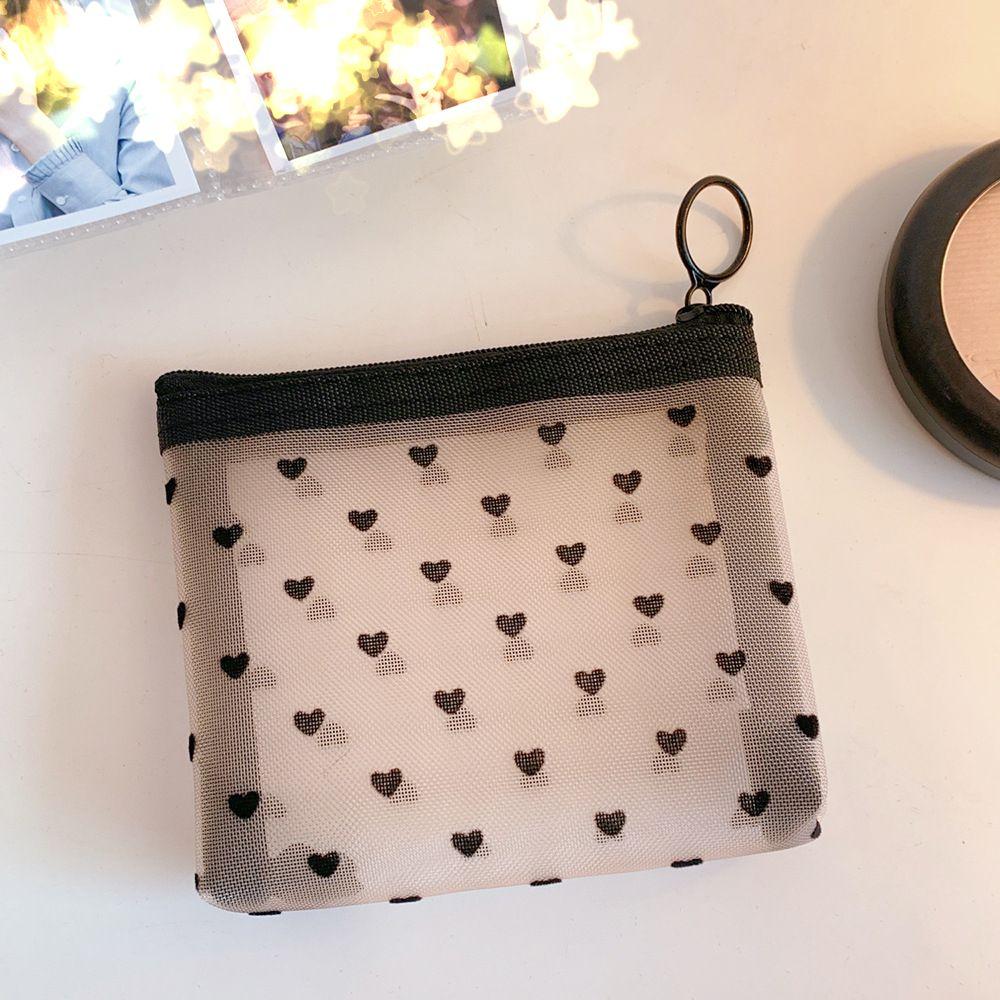 Cute Fashion Mesh Portable Zipper Toiletry Bag Pen Case Makeup Bags Pencil Pouch Cosmetic Bag