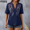 Women's Fashion Casual Summer Spring Flower Pattern Print 1/2 Sleeves V-Neck Blouses & Shirts