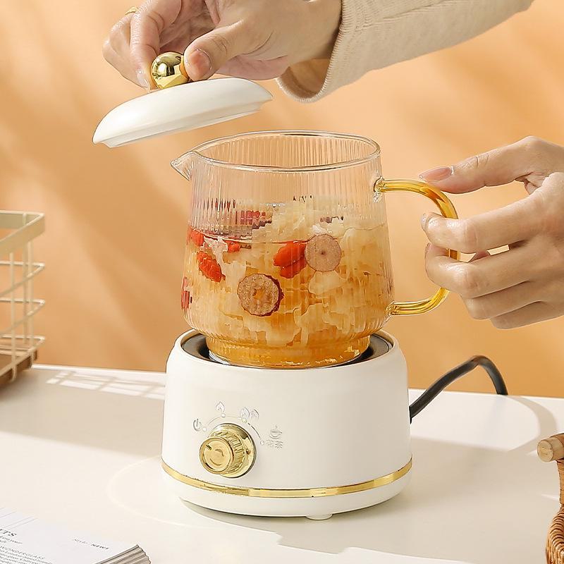 Многофункциональная мини-электрическая здоровая чашка для тушения: Стеклянный нагревательный чайник для офиса и подарочный набор для цветочного чая