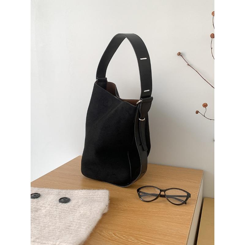 Осенне-зимняя сумка-тоут большой вместимости для студенток, новая замшевая сумка через плечо, простая сумка-ведро для поездок на работу