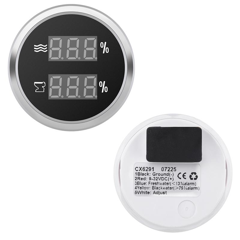 Digital Dual Gauge with Alarm 52MM Water Level+Sewage Level Meter for Water/Sewage Level Sensor 0-190ohm Boat Car RV 12V24V