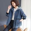 Korean Version Large Pocket Casual Hooded Denim Jacket Women's Loose Fit Cropped Jacket Plus Size