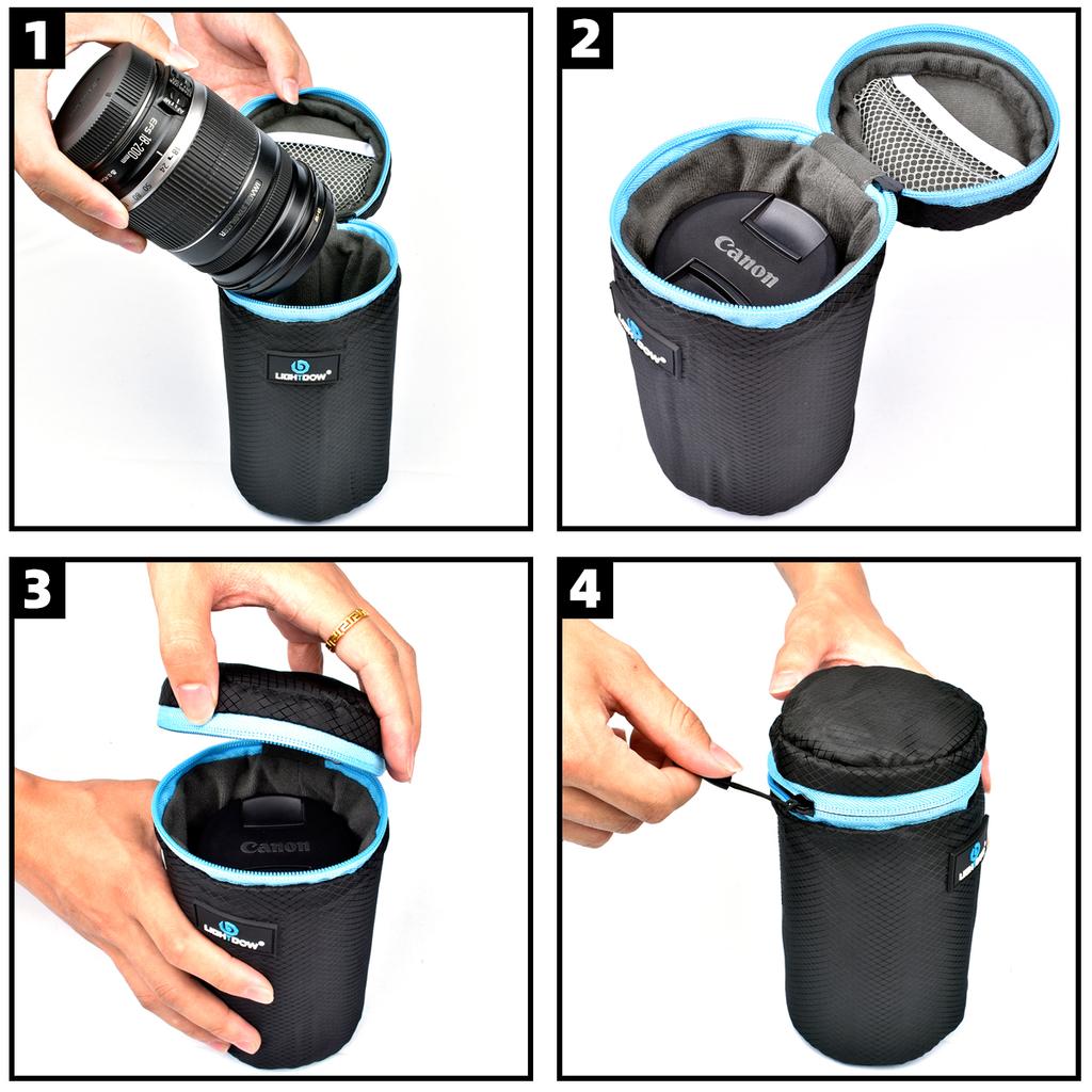 Lightdow 4 Size High Quality DSLR Soft Protector Camera Lens Bag Pouch Carry Bag Case S M L XL 4 Size in 1 Kit Set 2
