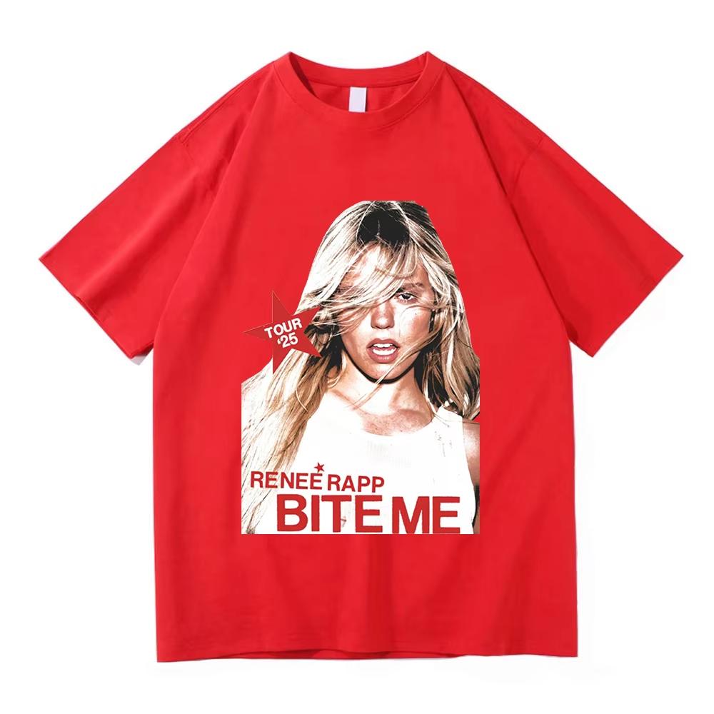 Футболка Reneé Rapp Bite Me Tour '25 Портрет певицы Винтажная американская оверсайз футболка Мужчины Женщины Модная хип-хоп уличная футболка