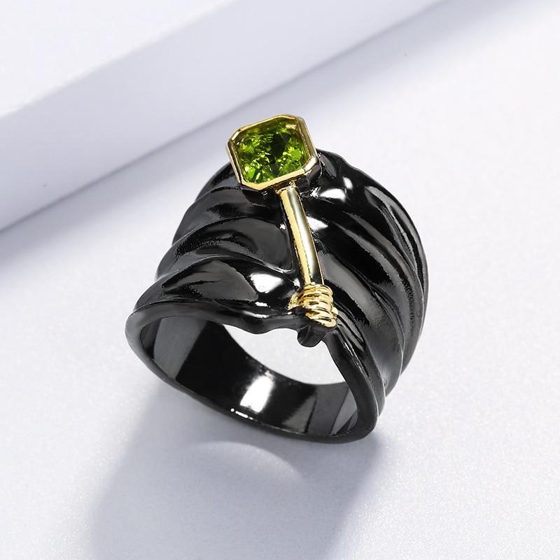 925 Silver Two -Tone Inlaid Topaz Green Zircon Ring Special Design Black Gold Engagement Ring Jewelry Gift