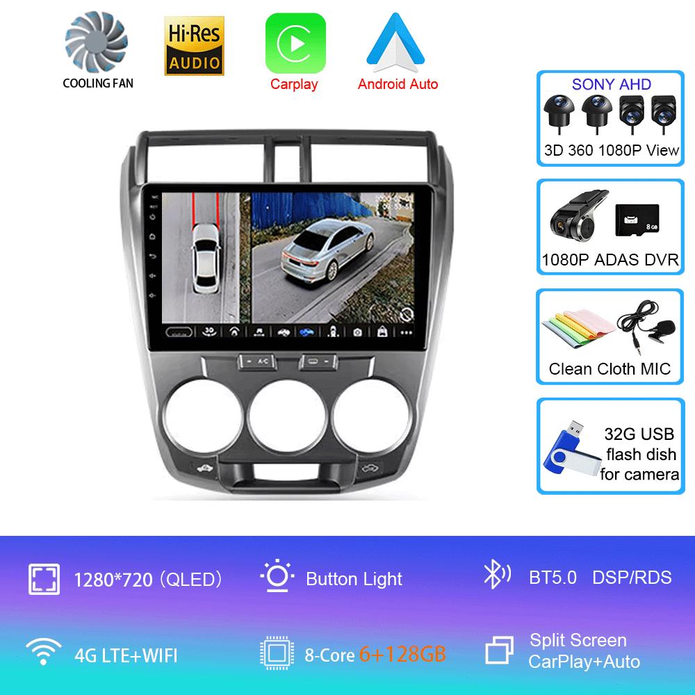 Автомобильный радиоприемник Android 14 Carplay мультимедийный проигрыватель для Honda City 2008 2009 2010 2011 2012 2013 2014 Автомагнитола Стерео 2din Головное устройство