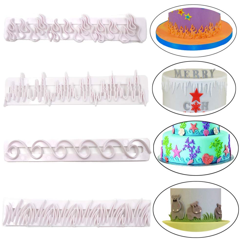 Sugar Fondant Cutters Grass Fire Water Icicles Set of 4