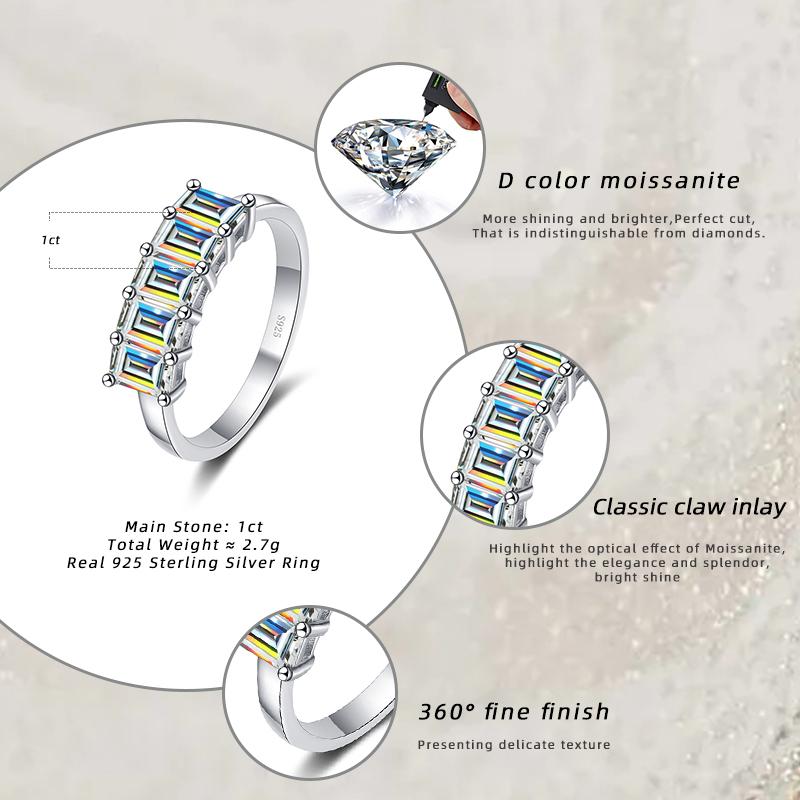Bague Ringen 5 камней 2,5 карата D цвет изумрудной огранки Муассанит кольца для женщин сверкающие стерлингового серебра 925 пробы свадебные украшения GRA