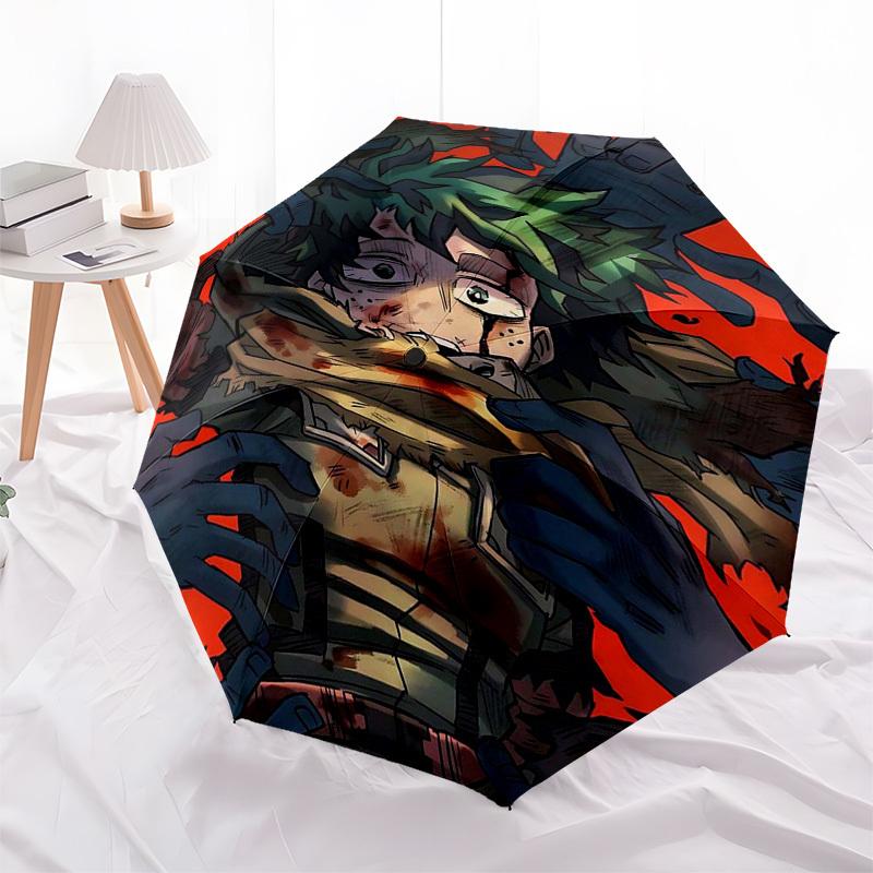 1 шт. Зонт My Hero Academia Изуку Мидория Деку для улицы - Автоматическое открытие/закрытие, Портативная 3-складная конструкция с 8-реберным железным каркасом - Идеальный подарок для