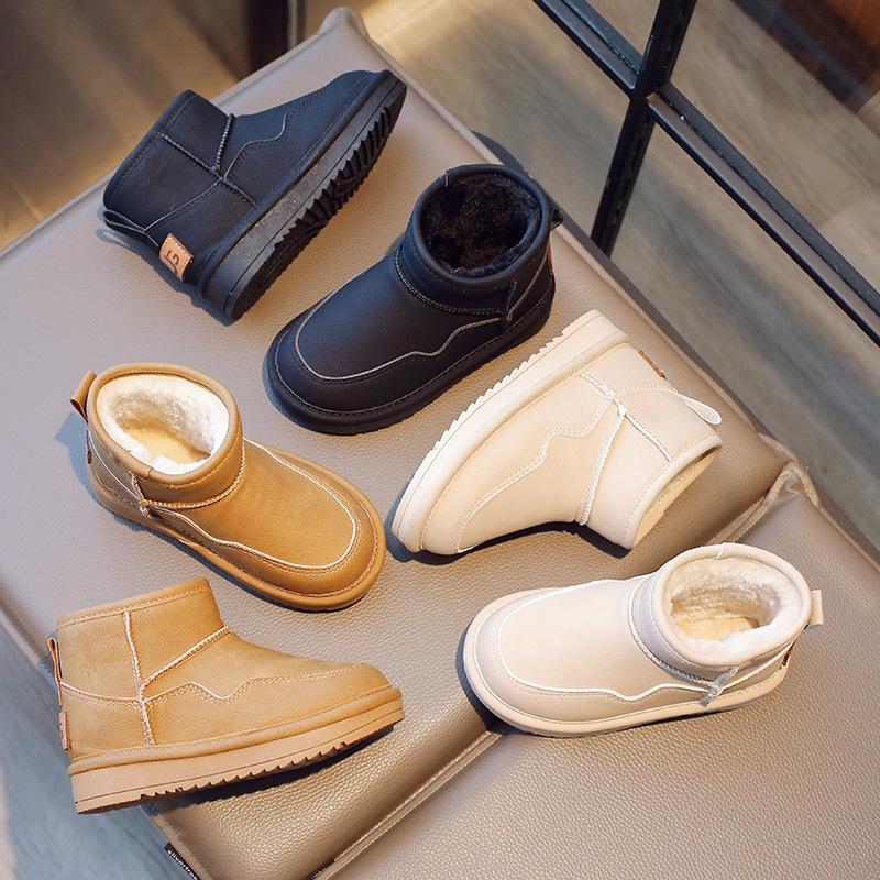 Детские зимние ботинки, однотонные, теплые, для девочек, зимние ботинки, модные, повседневные, плюшевые, детские, универсальные, из хлопка, нескользящие, дышащие