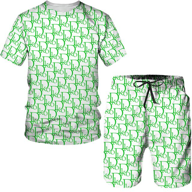 Летний мужской модный уличный спортивный костюм с круглым вырезом - комплект из футболки и шорт с короткими рукавами и 3D-принтом