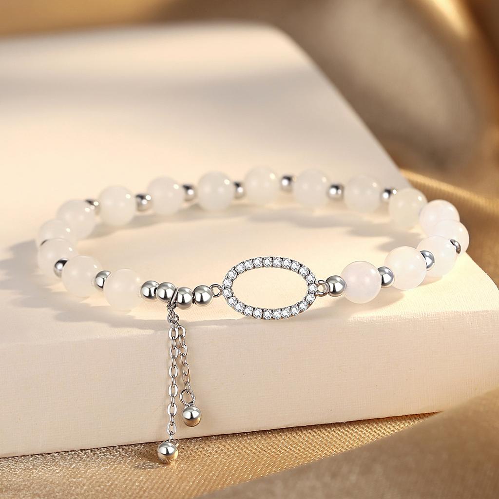 S925 Silver Light Luxury Style Full Diamond Ring Hetian Jade Bracelet Fashion Geometric Diamond Round Zircon Tassel Jewelry