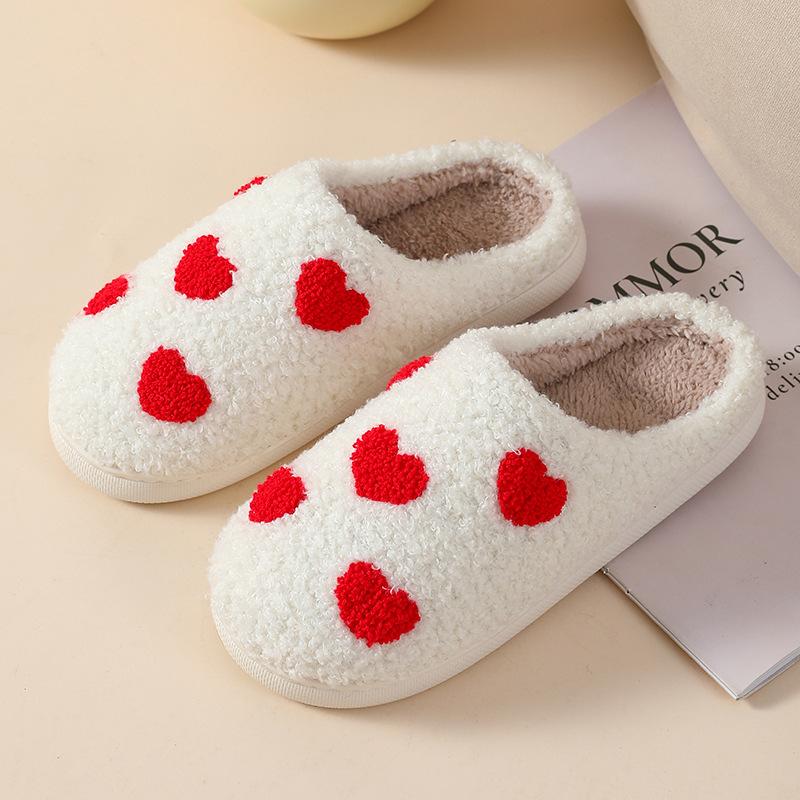 New Autumn and Winter Couples Love Cotton Slippers Cute Cartoon Smiling Face Non Slip Slippers for Home and Indoor Use