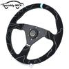 JDM Suede Leather Steering Wheel Drift Sport Pull Up Steering Wheel 14inch 350mm Flat V1