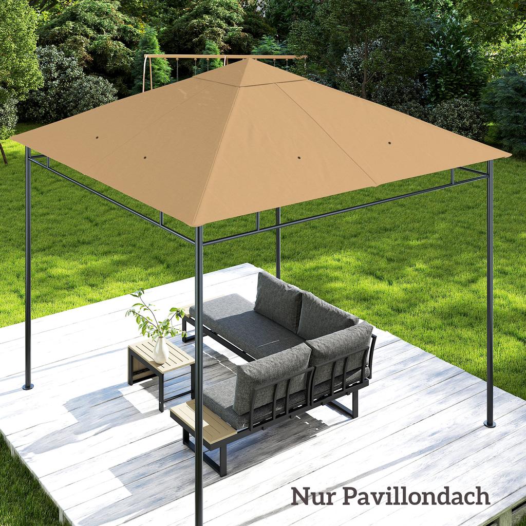 3 x 3 m Gazebo Canopy Replacement Cover, Garden Gazebo Roof Replacement with Drain Holes, TOP COVER ONLY, Beige